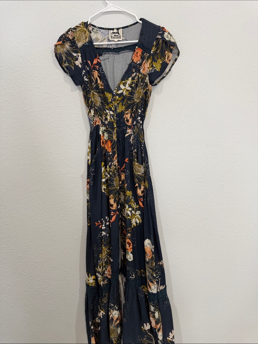 Floral Navy Maxi Dress with V-Neck - Picture 11 of 11